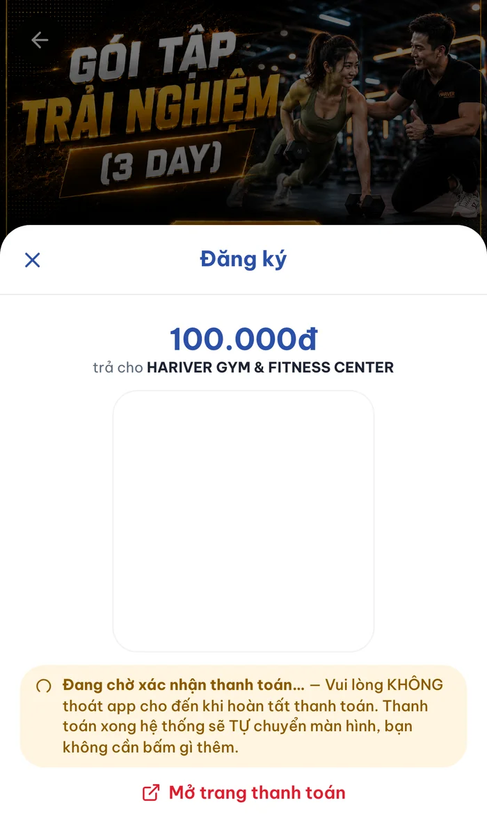 Màn hình quét mã QR để thanh toán gói gia hạn