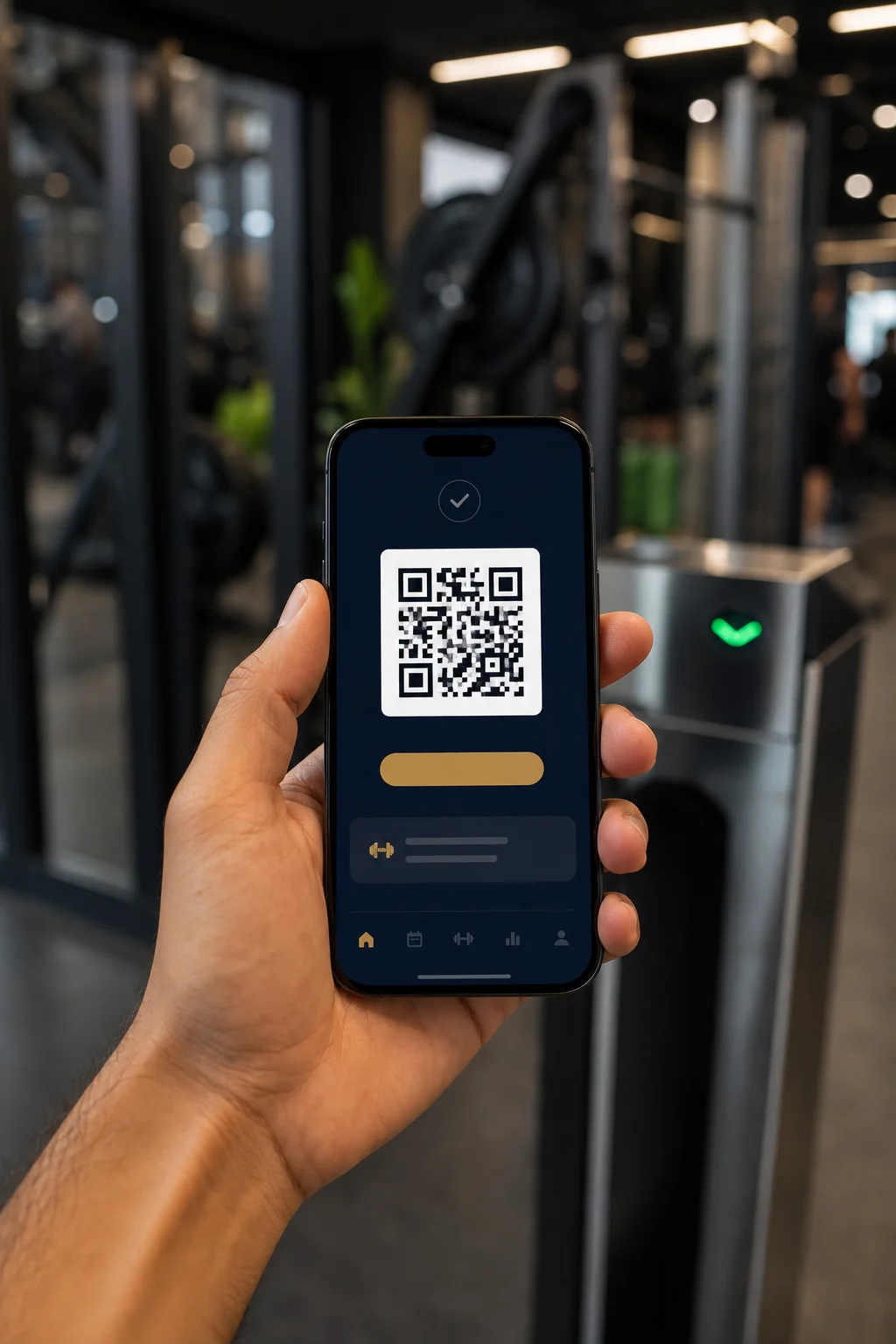 Check-in phía hội viên trên điện thoại — phổ biến với QR/app trước khi xét thêm sinh trắc