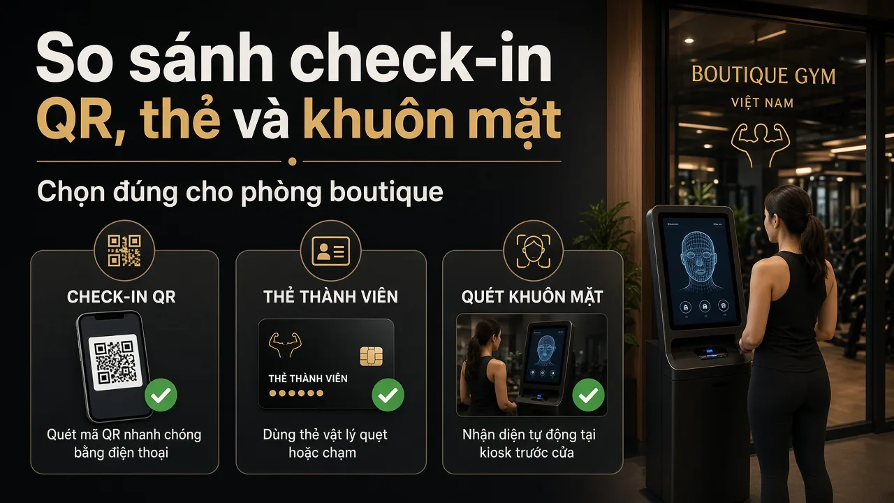 So sánh check-in QR, thẻ từ và khuôn mặt cho chủ CLB