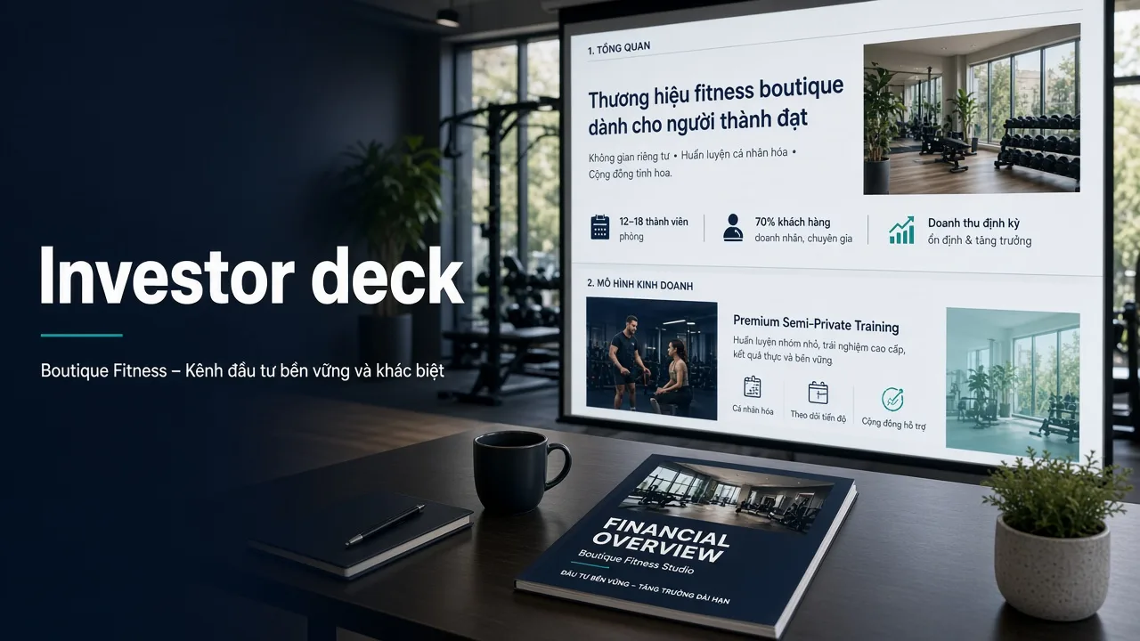 Investor deck phòng tập: slide nào cần, số nào không bịa