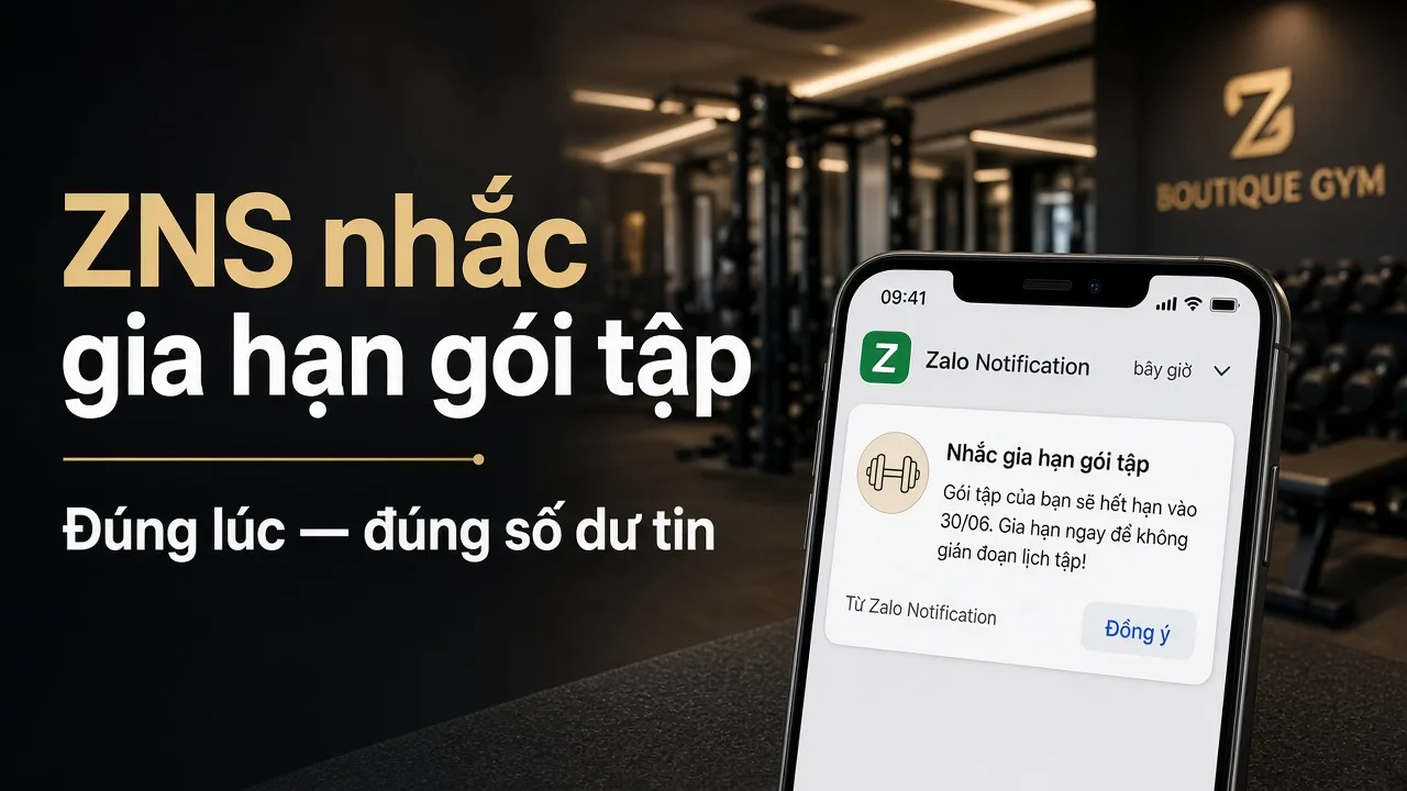 ZNS nhắc gia hạn gói tập và quản lý số dư tin