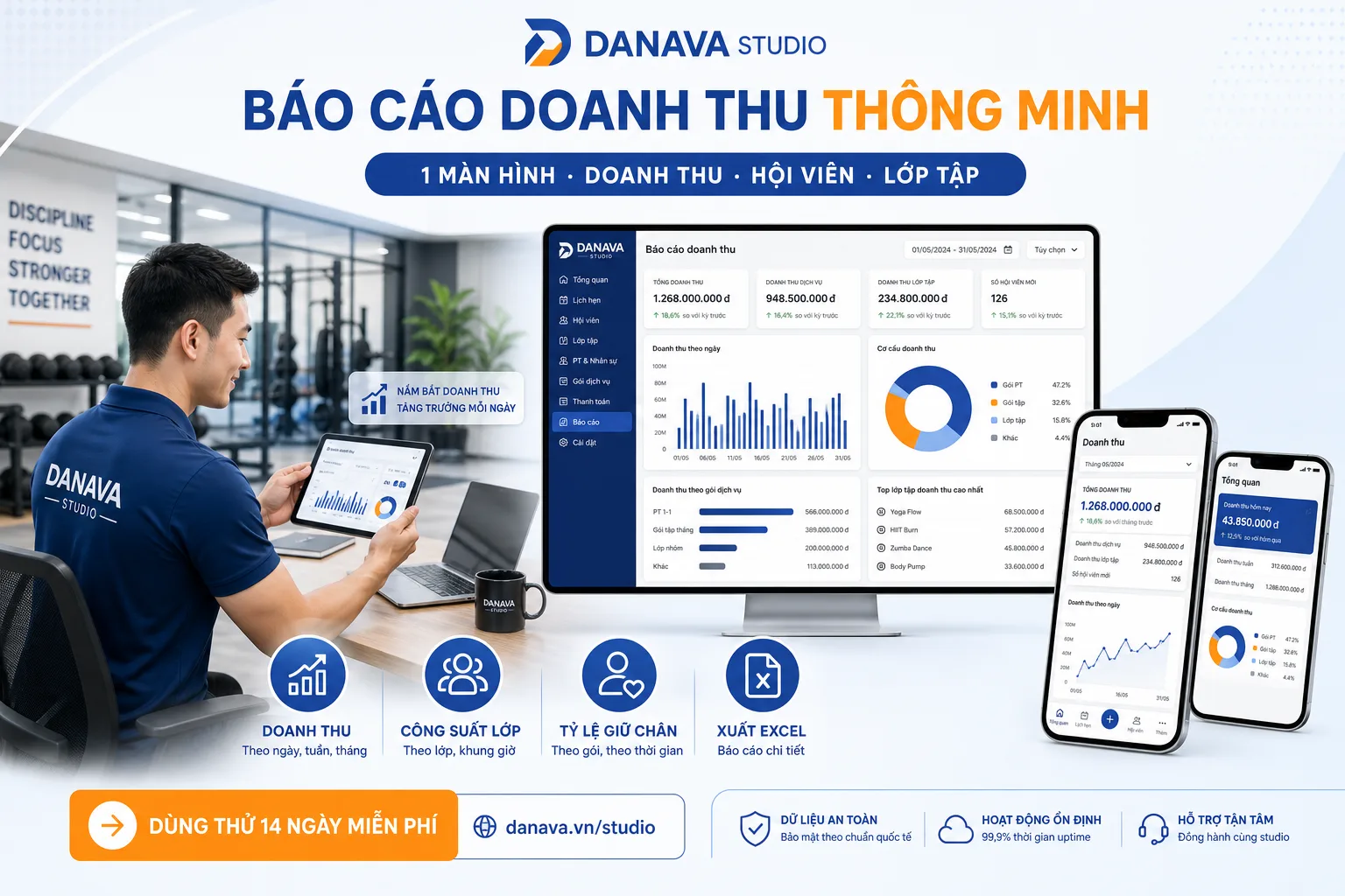 Poster tính năng báo cáo DANAVA Studio thay thế Excel cuối tháng