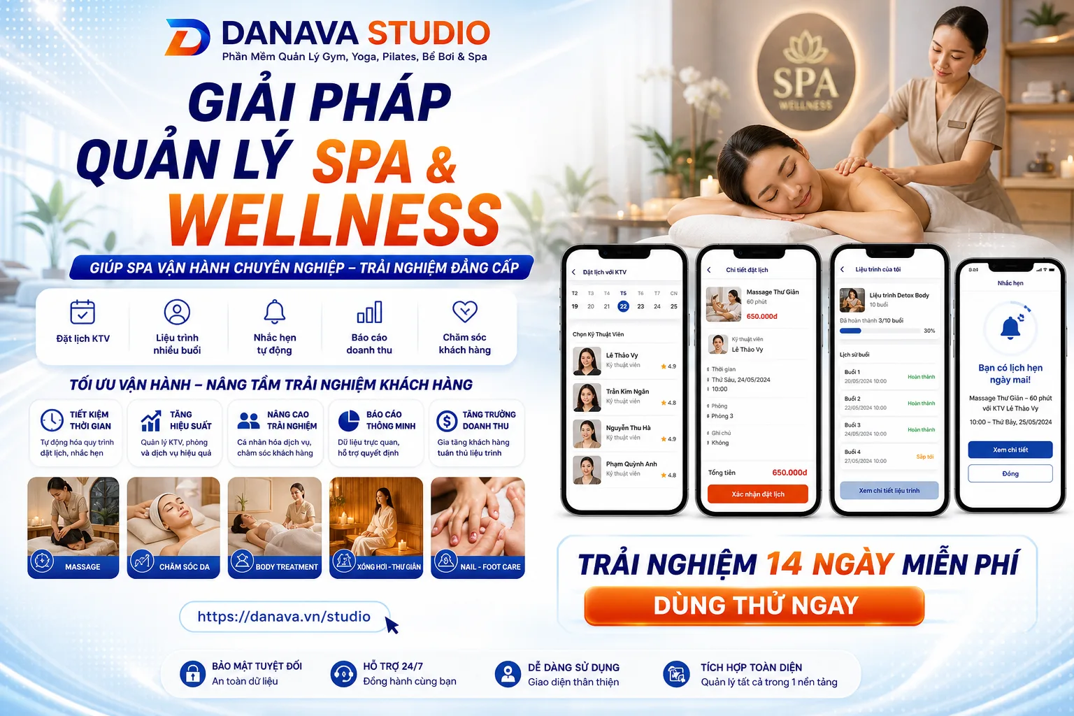 Poster giải pháp spa và wellness — đặt lịch và vận hành nhỏ lẻ