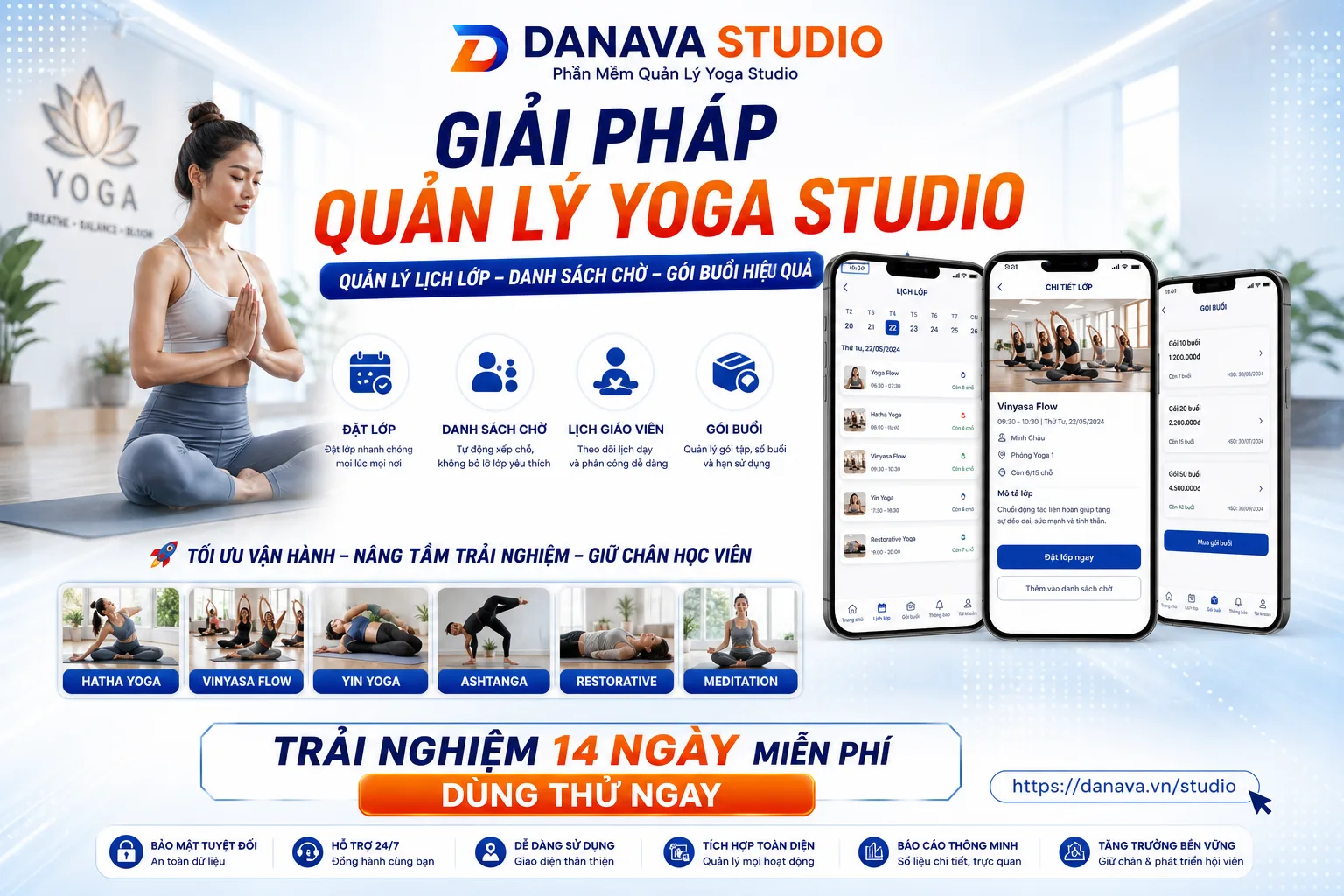 Minh hoạ studio yoga boutique và trải nghiệm lớp học