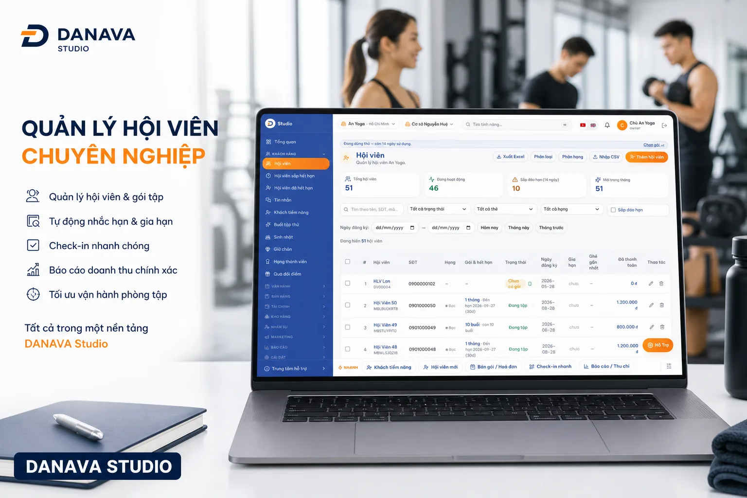 Quản lý hội viên tập trung trên DANAVA Studio thay cho Excel