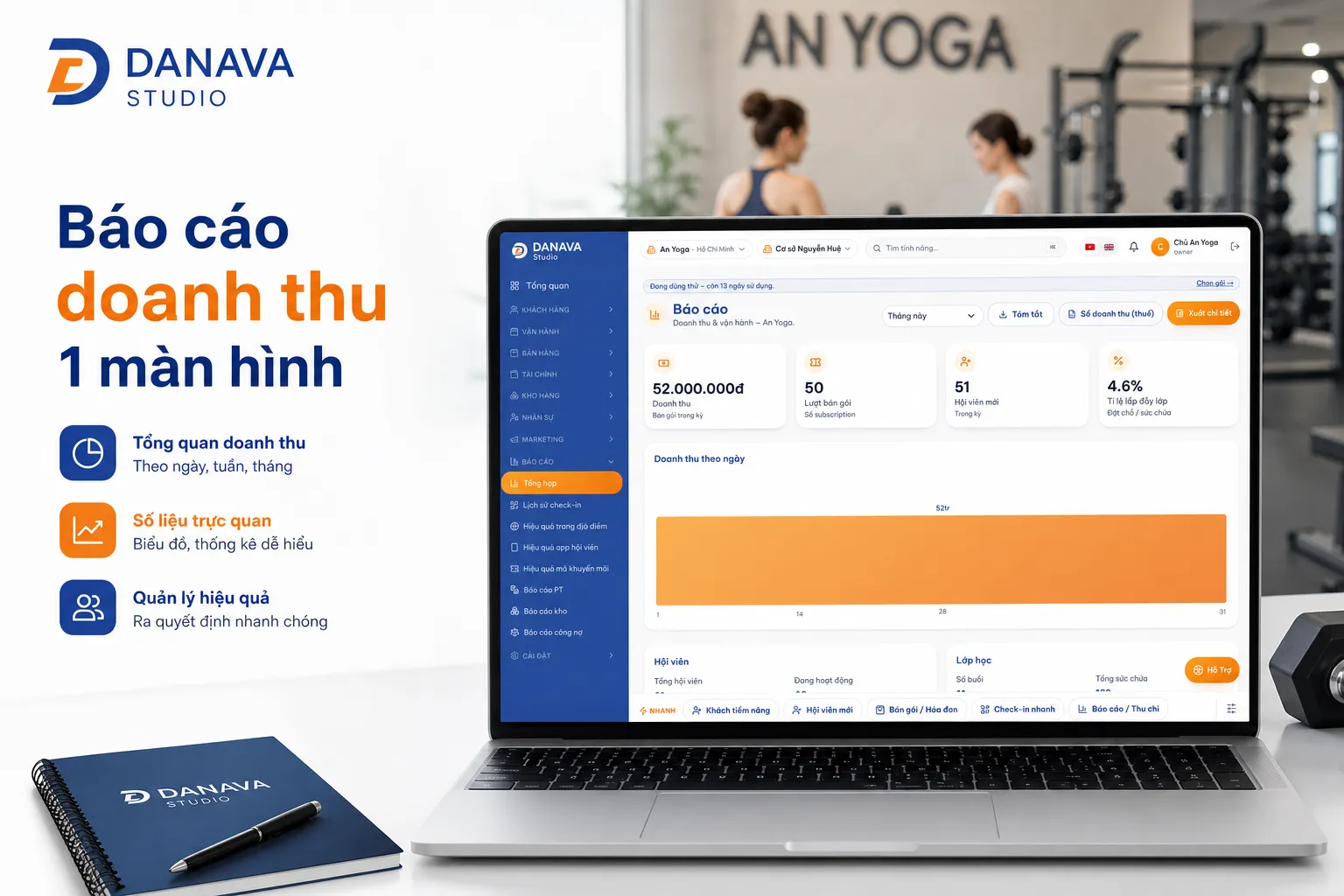 Giao diện tổng quan và báo cáo thay thế Excel trên DANAVA Studio